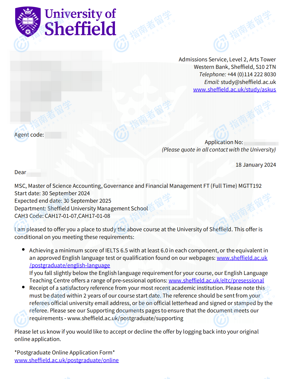 谢菲尔德大学会计、治理与财务管理理学硕士研究生offer一枚