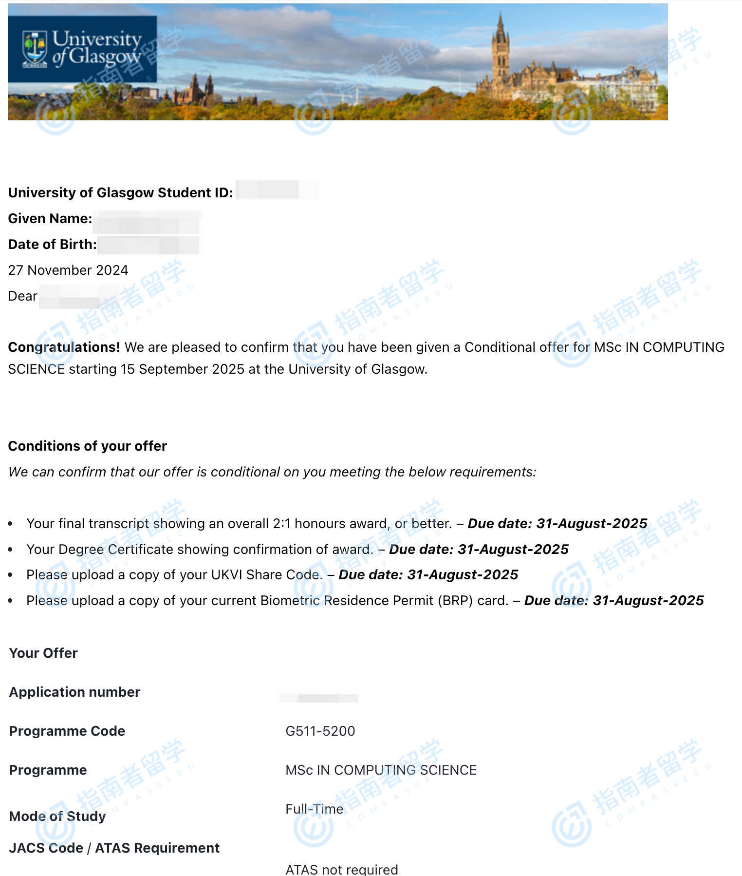 计算科学理学硕士offer