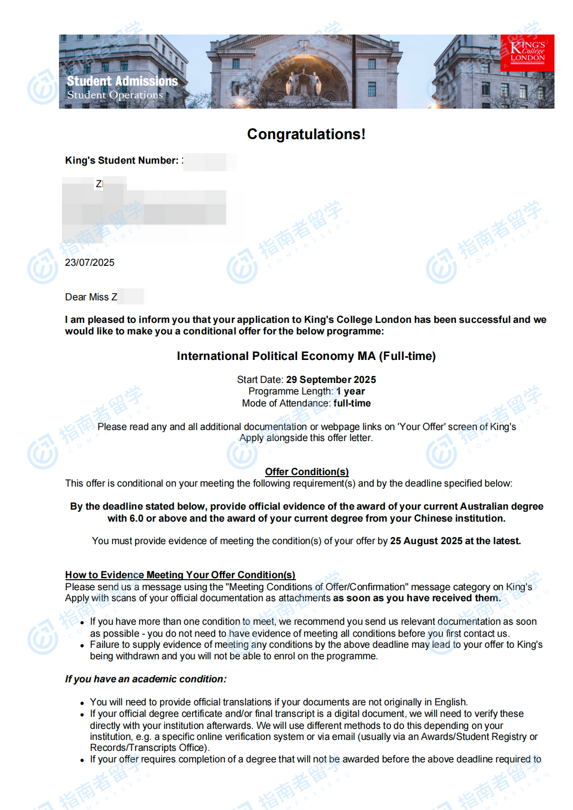 国际政治经济学文学硕士offer