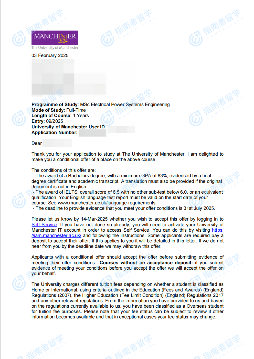 曼彻斯特大学电力系统工程理学硕士研究生offer一枚