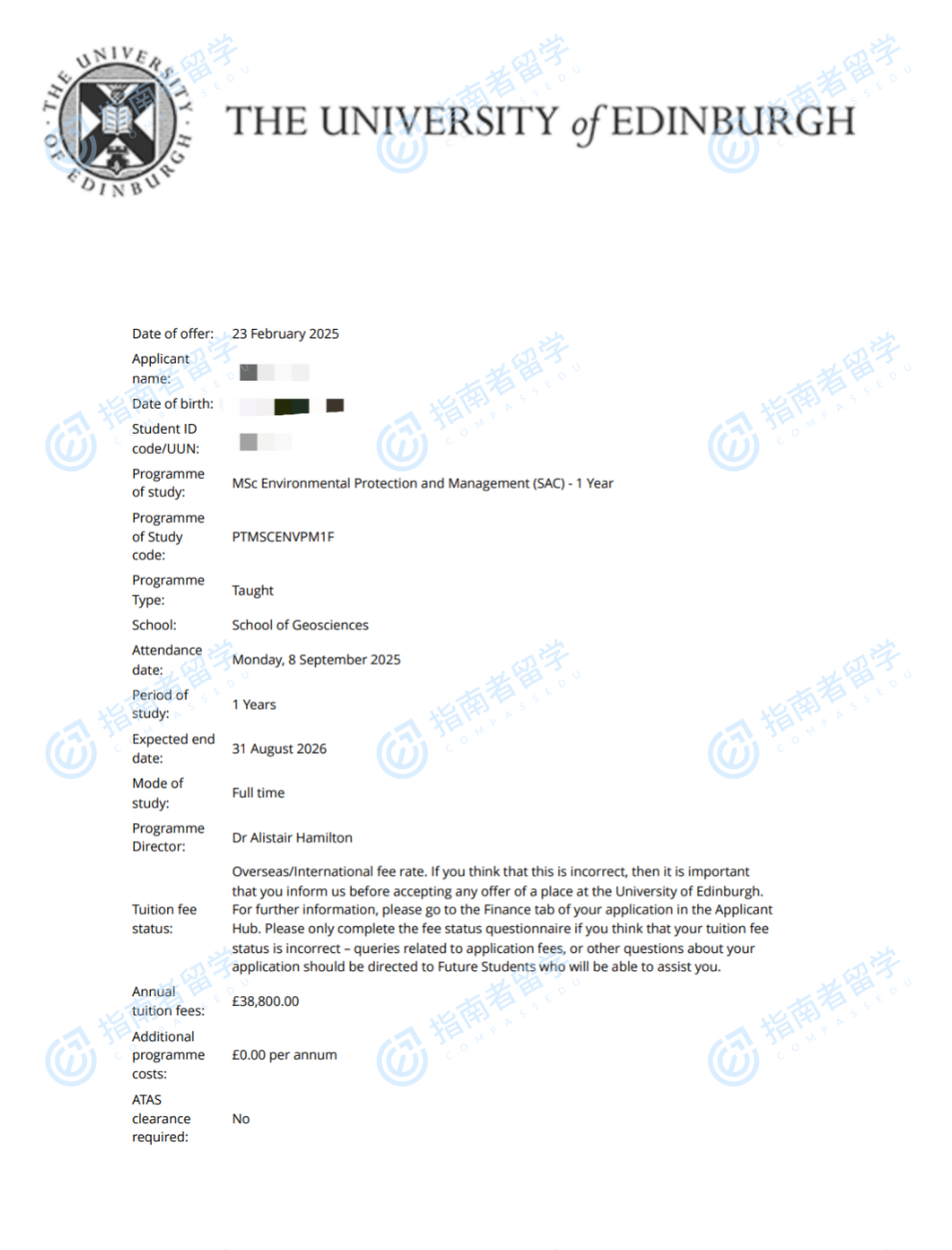 环境保护与管理理学硕士offer