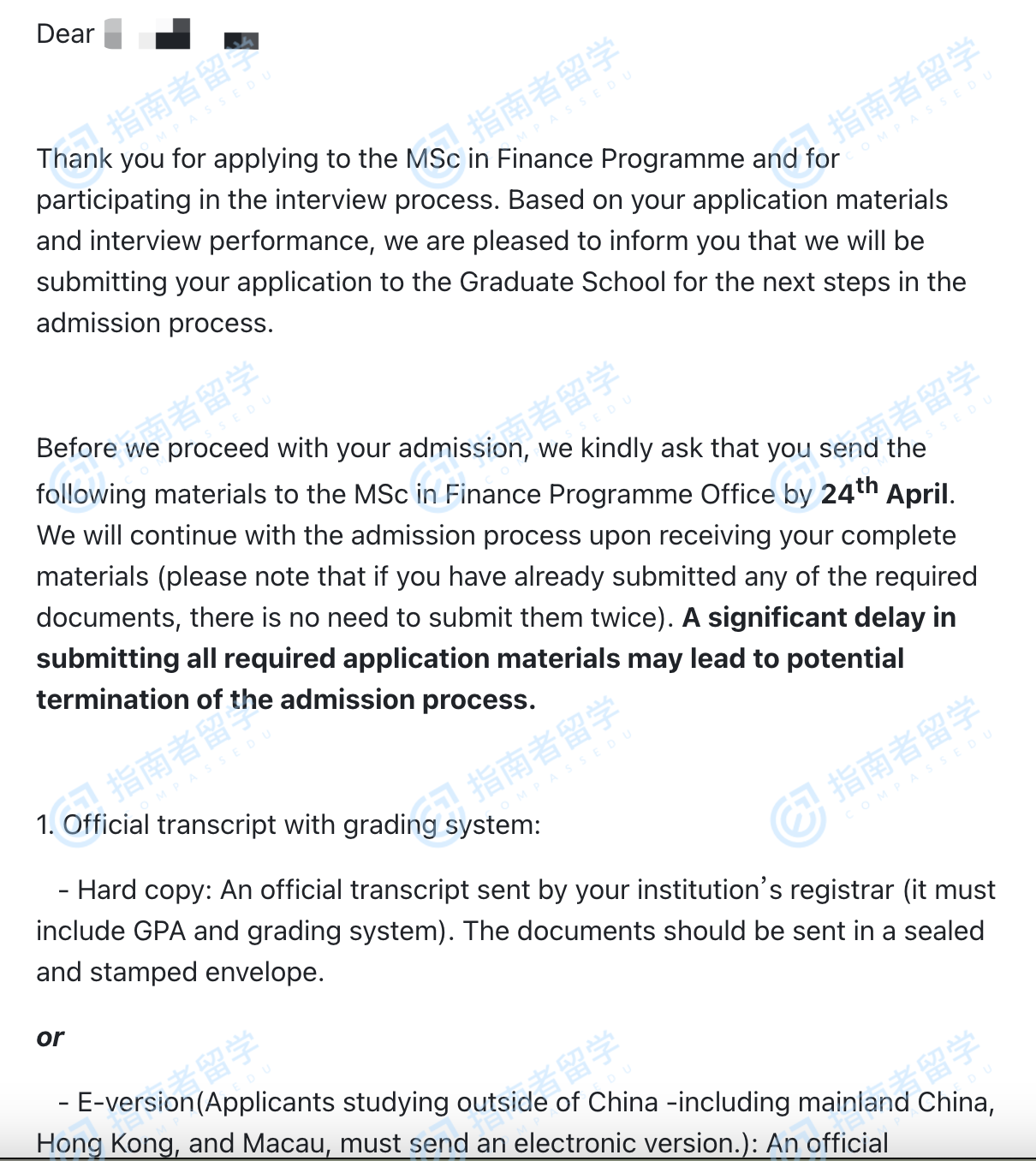 金融学理学硕士offer