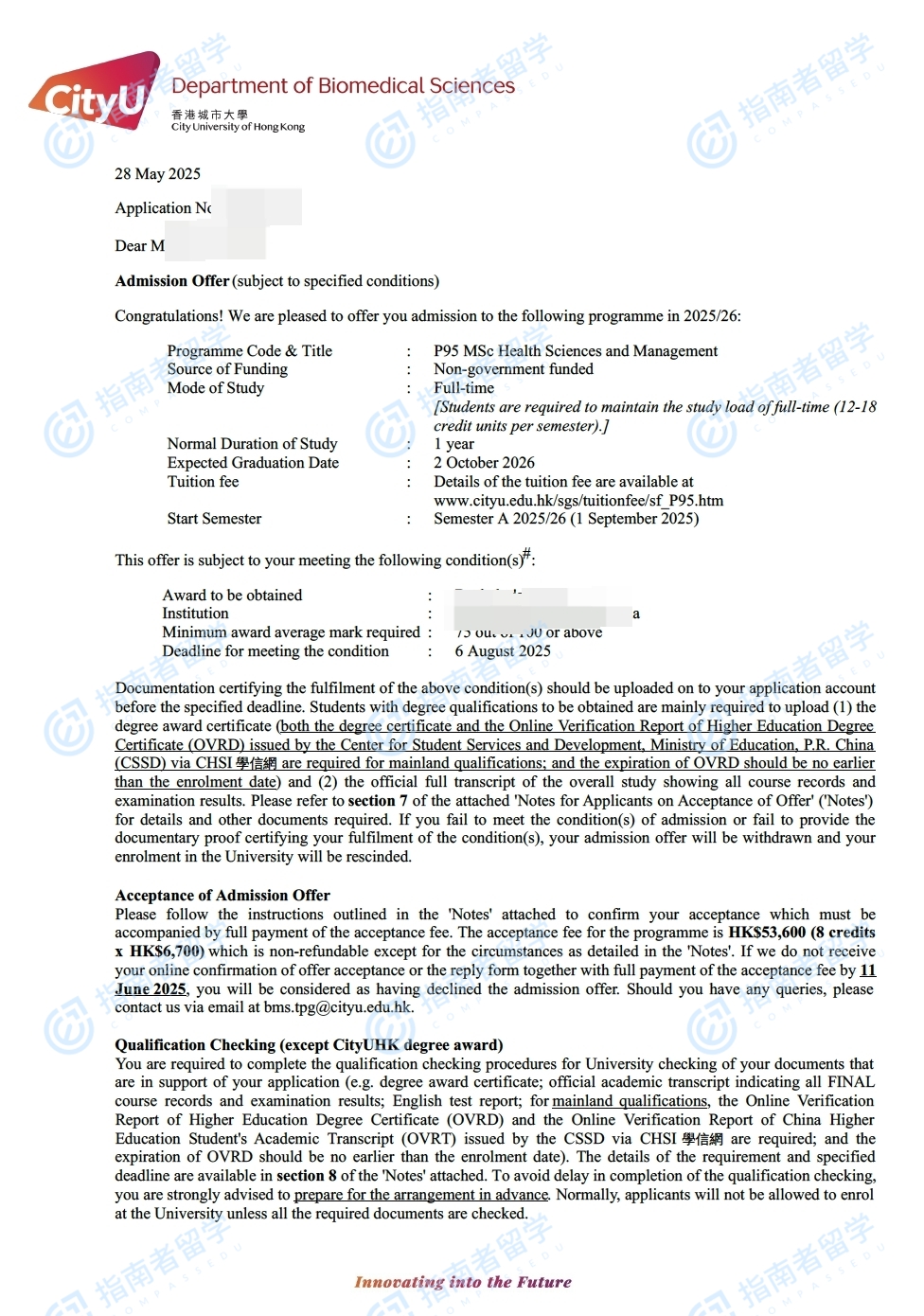 健康科学与管理理学硕士offer