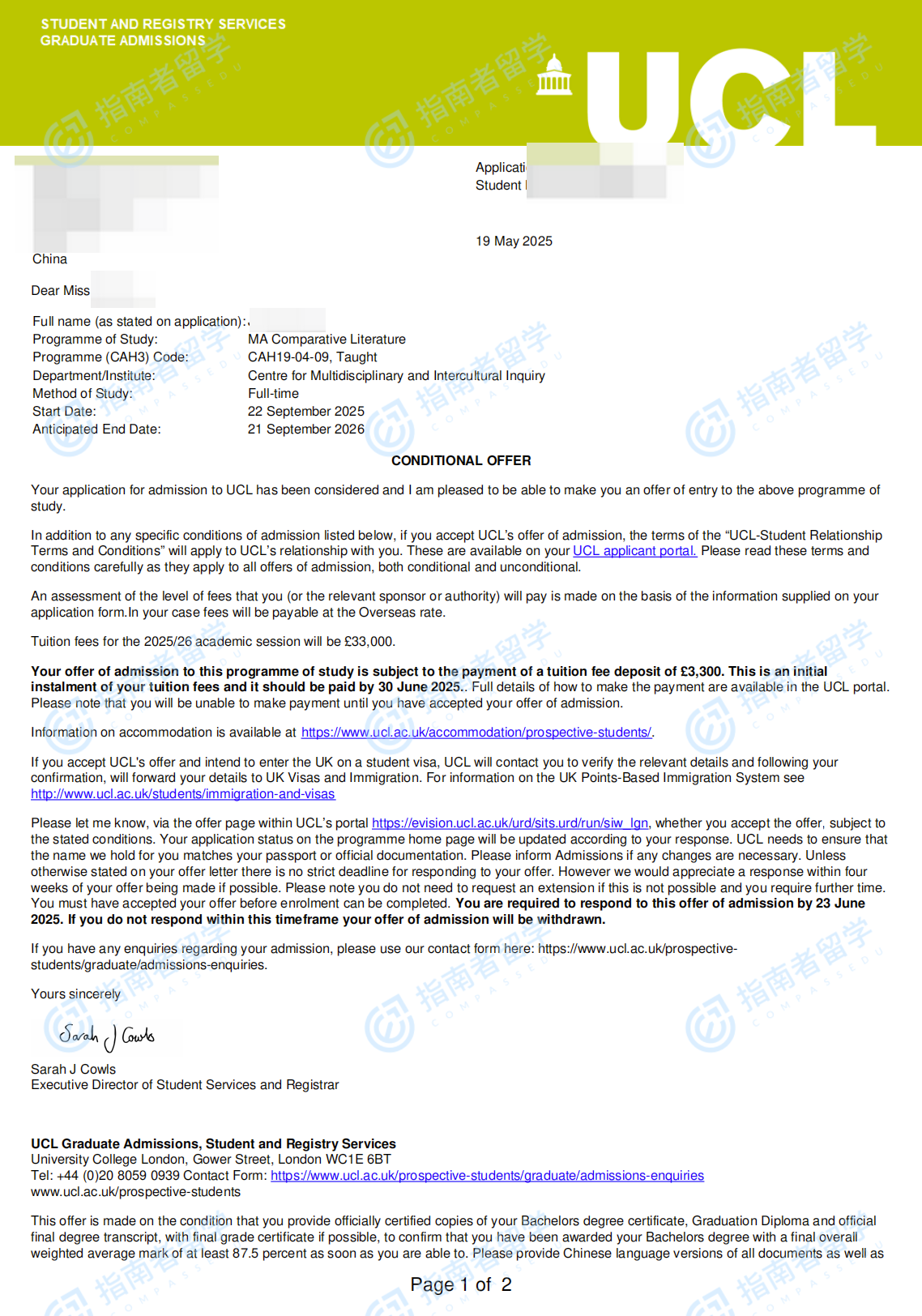 比较文学文学硕士offer