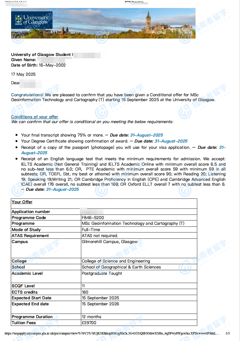 地理信息技术与制图学理学硕士offer