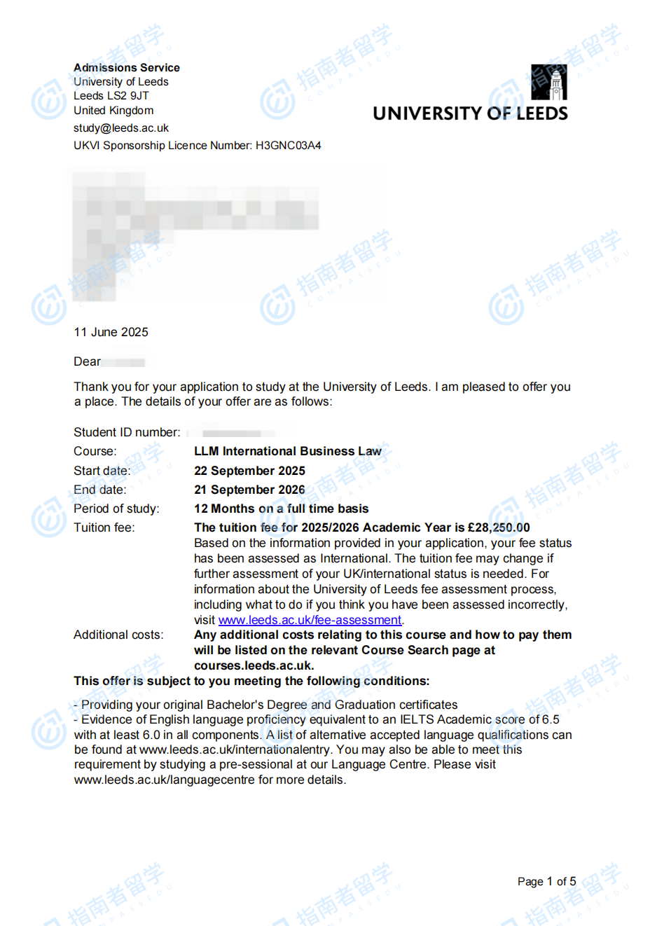 国际商法法学硕士offer
