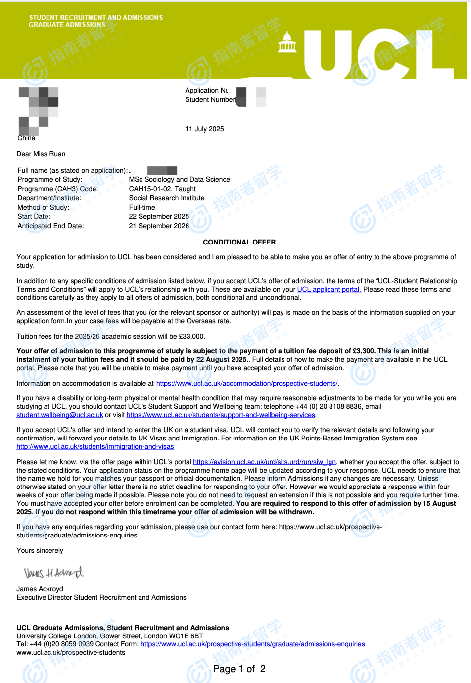 社会学与数据科学理学硕士offer