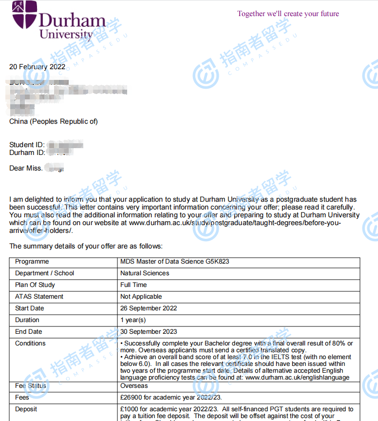 杜伦大学数据科学硕士研究生offer一枚