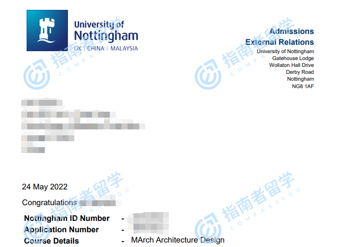 诺丁汉大学高级建筑设计建筑学硕士研究生offer一枚