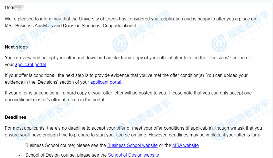 利兹大学商业分析与决策科学理学硕士研究生offer一枚