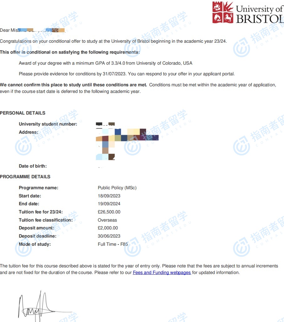 布里斯托大学公共政策理学硕士研究生offer一枚