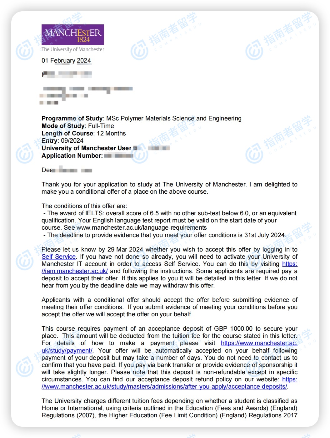 曼彻斯特大学高分子材料科学与工程理学硕士研究生offer一枚