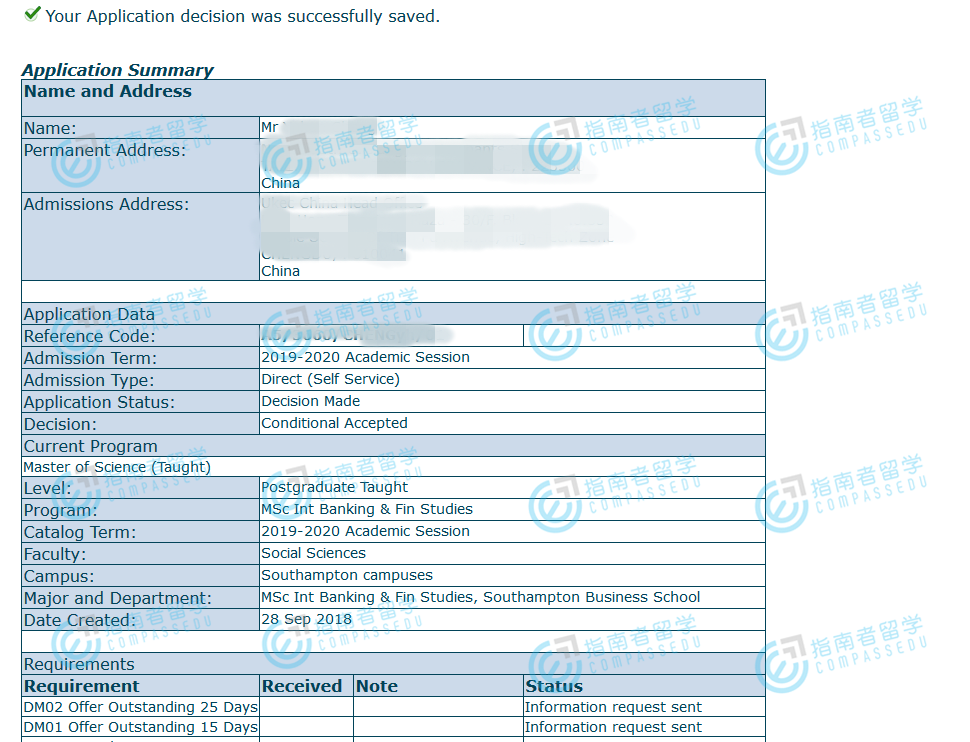 南安普顿大学国际银行与金融研究理学硕士研究生offer一枚