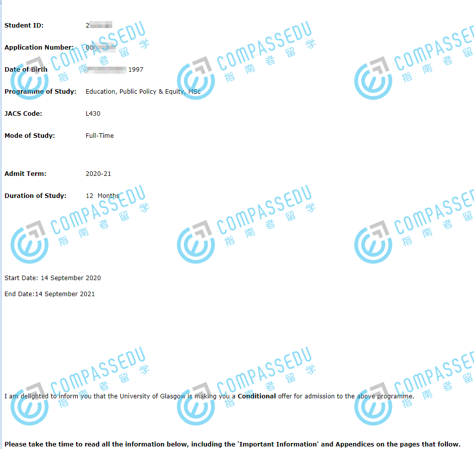 格拉斯哥大学教育、公共政策与公平理学硕士研究生offer一枚