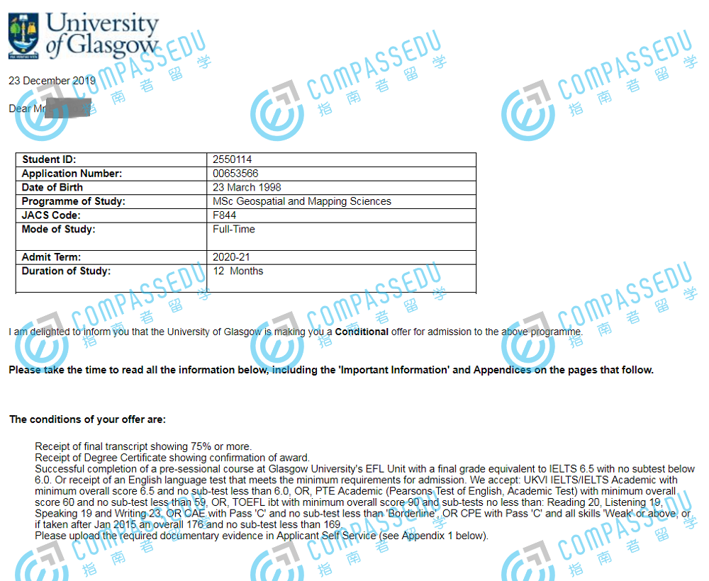 格拉斯哥大学地理空间与测绘研究理学硕士研究生offer一枚
