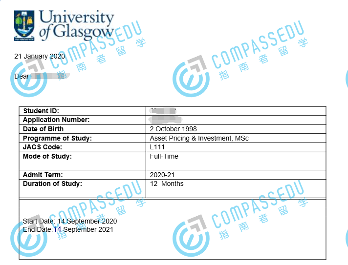 格拉斯哥大学金融建模与投资理学硕士研究生offer一枚