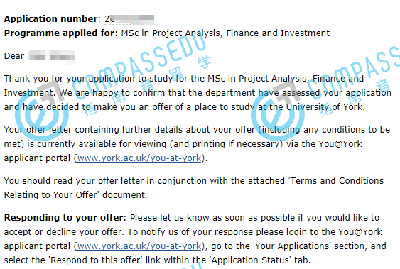 约克大学（英国）金融、投资与经济理学硕士研究生offer一枚