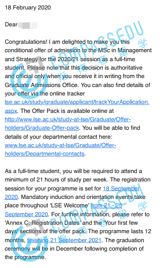 伦敦政治经济学院管理与战略理学硕士研究生offer一枚