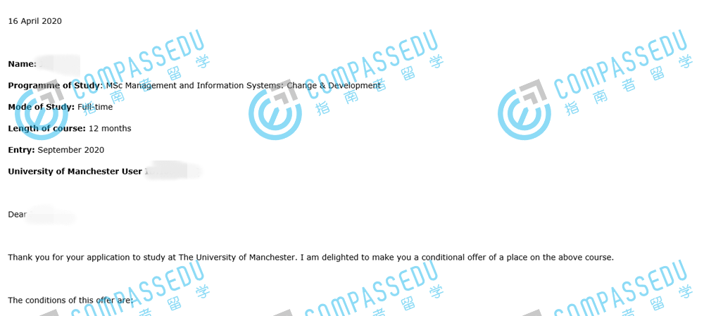 曼彻斯特大学管理与信息系统：变化与发展理学硕士研究生offer一枚