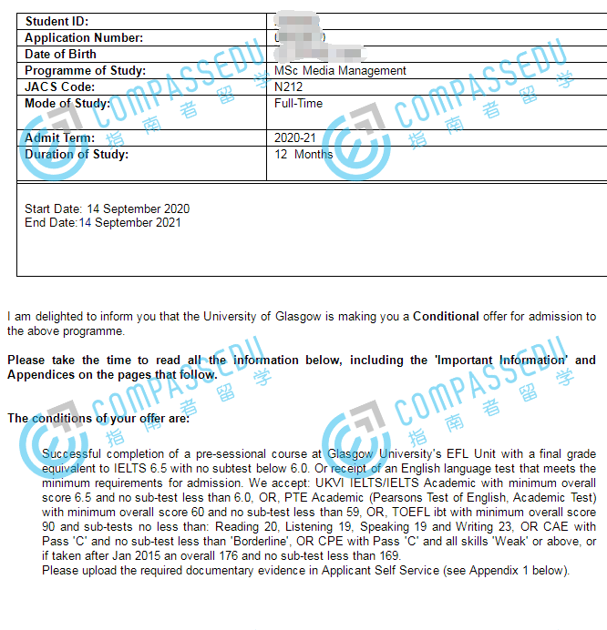 格拉斯哥大学媒体管理理学硕士研究生offer一枚