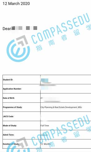 格拉斯哥大学城市规划与房地产开发理学硕士研究生offer一枚