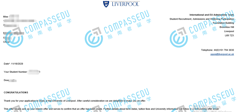 利物浦大学运营与供应链管理理学硕士研究生offer一枚