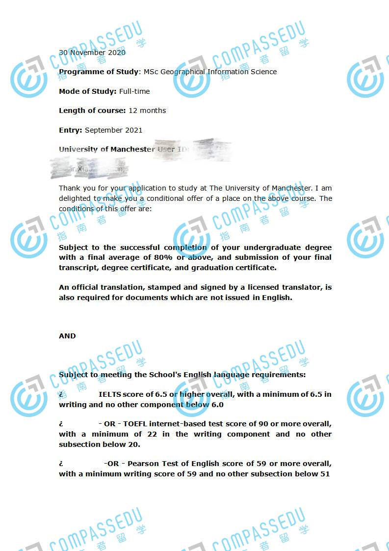 曼彻斯特大学地理信息科学理学硕士研究生offer一枚