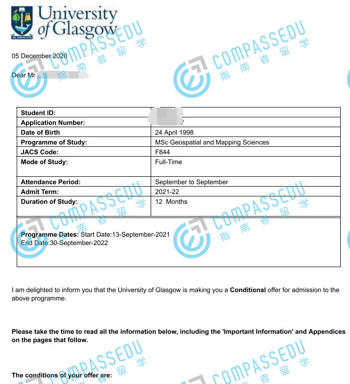 格拉斯哥大学地理空间与测绘研究理学硕士研究生offer一枚