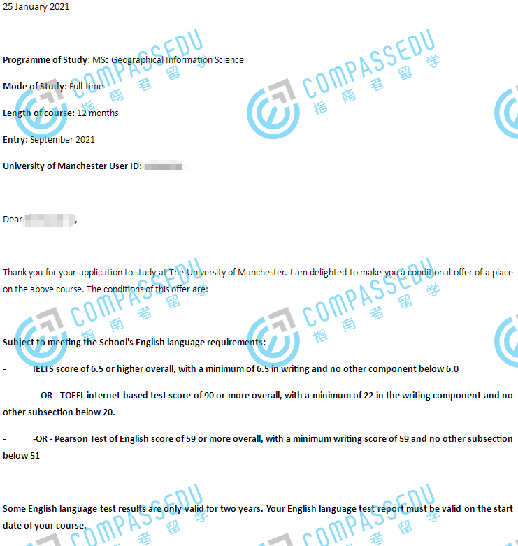 曼彻斯特大学地理信息科学理学硕士研究生offer一枚