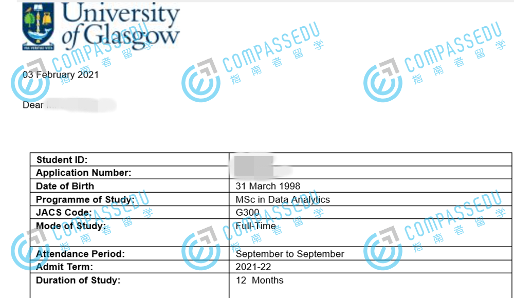 格拉斯哥大学数据分析理学硕士研究生offer一枚