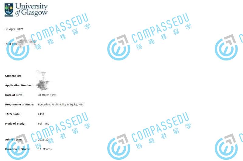 格拉斯哥大学教育、公共政策与公平理学硕士研究生offer一枚