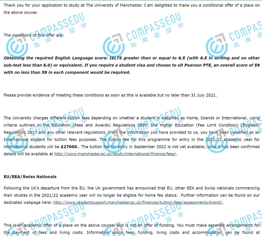 曼彻斯特大学项目管理理学硕士研究生offer一枚